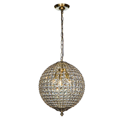 1-Light 12" Retro Antique Gold Crystal Globe Chandelier Small Sphere Pendant Light