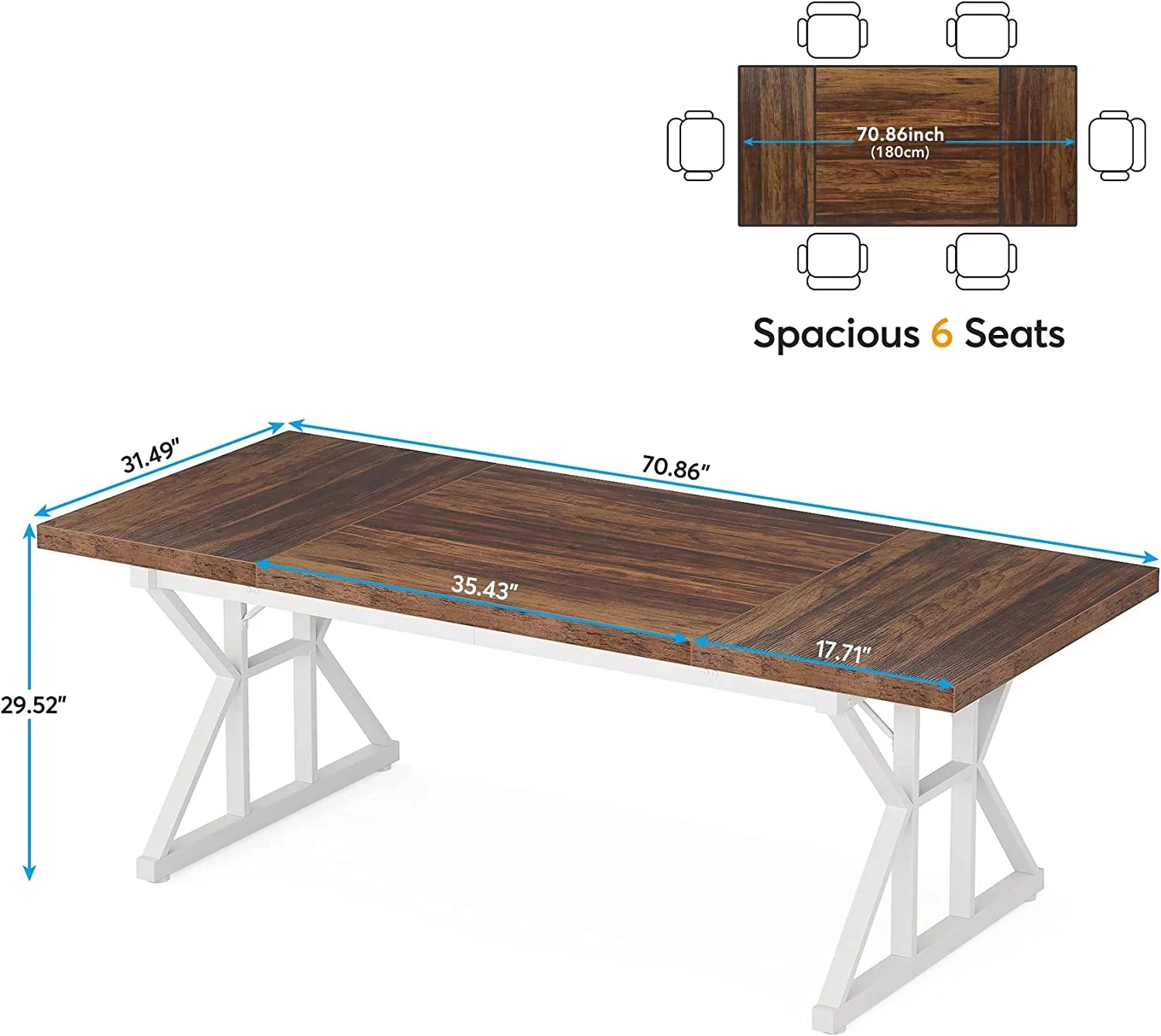 Tribesigns 71" Executive Desk, Large Computer Desk Study Writing Table for Home Office (Brown/White)