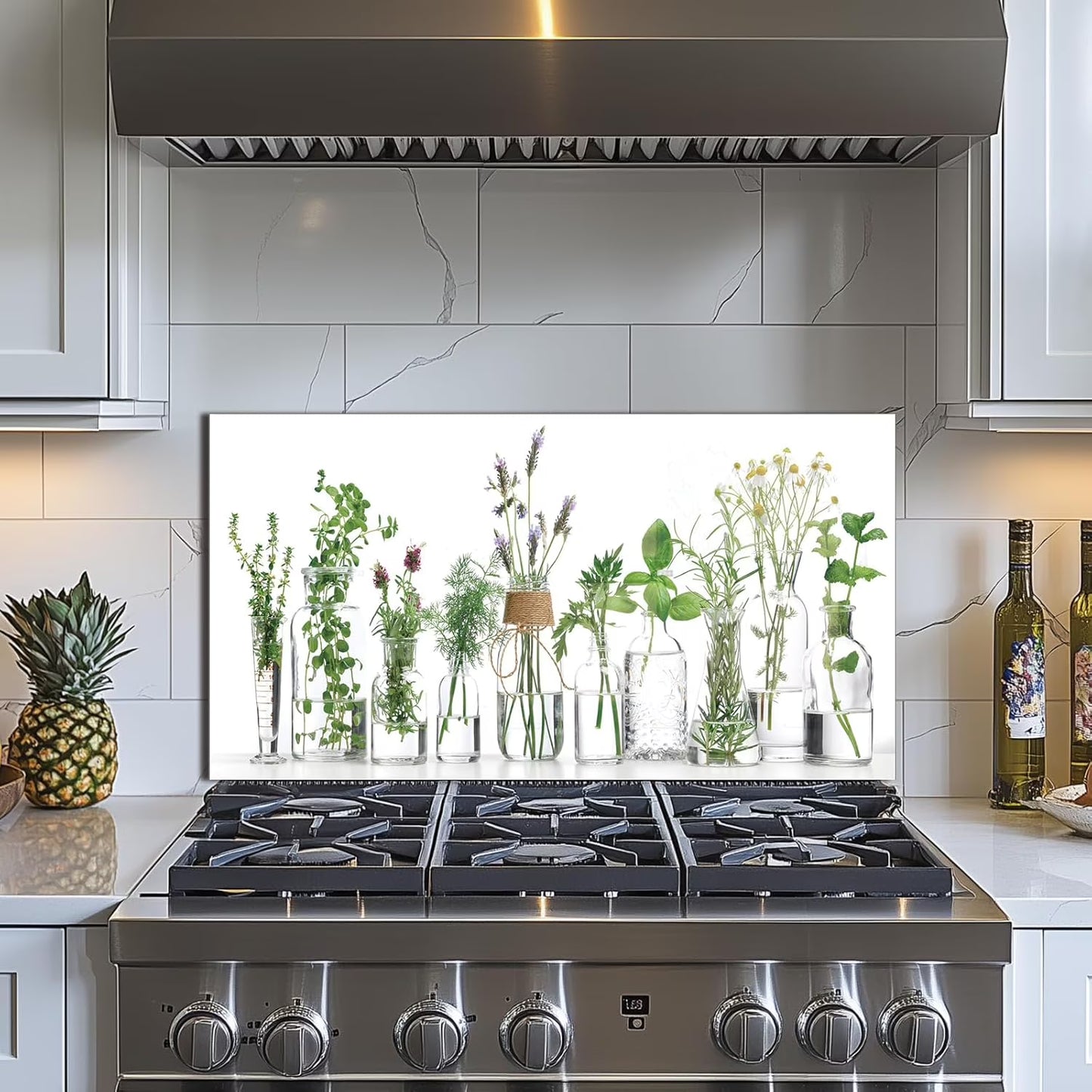 tempered glass backsplash for stove, Green plants Stove Splashback, Glass Backsplash, Used for Kitchen Wall Protection and Decoration, Easy to Install and Clean. (30x16'')