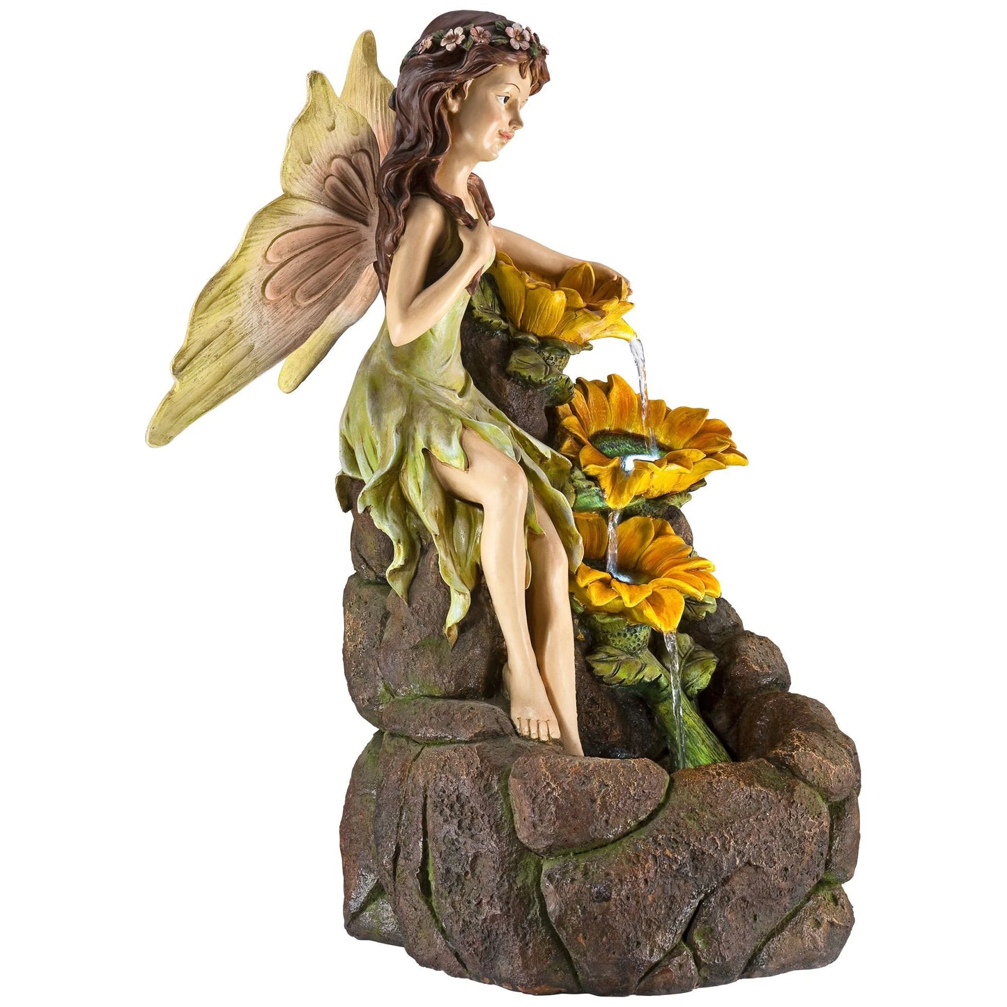 John Timberland Garden Fairy with Sunflowers Modern Cascading Outdoor Floor Water Fountain with LED Light 26" for Yard Garden Patio Home Deck Porch