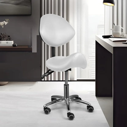 Ergonomic Swivel Saddle Chair with Footrest, Adjustable Rolling Stool for Home Offices, Kitchen Workspaces, and Drafting Stations(White)