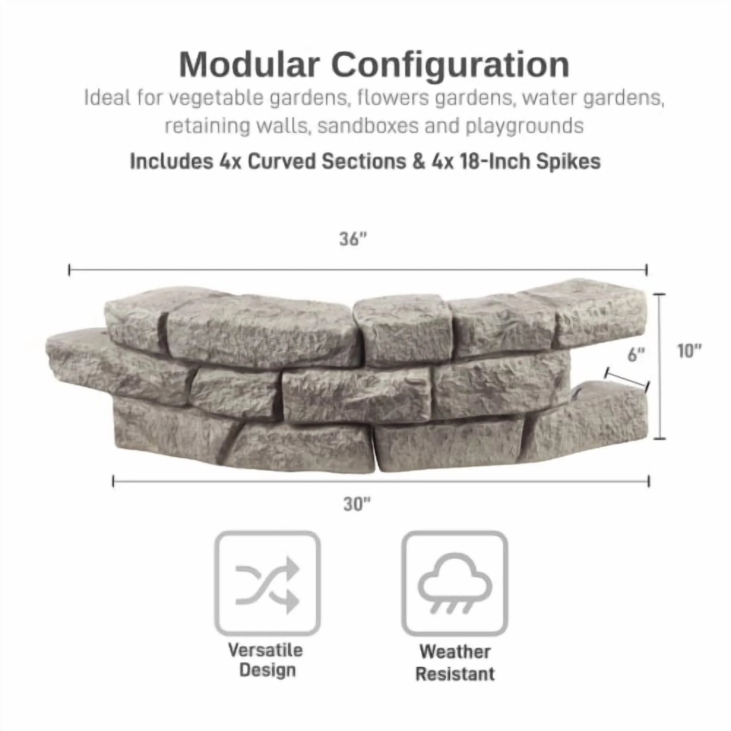 RTS Home Accents Rock Lock Raised Garden Bed Curved Rock (Pack of 4)