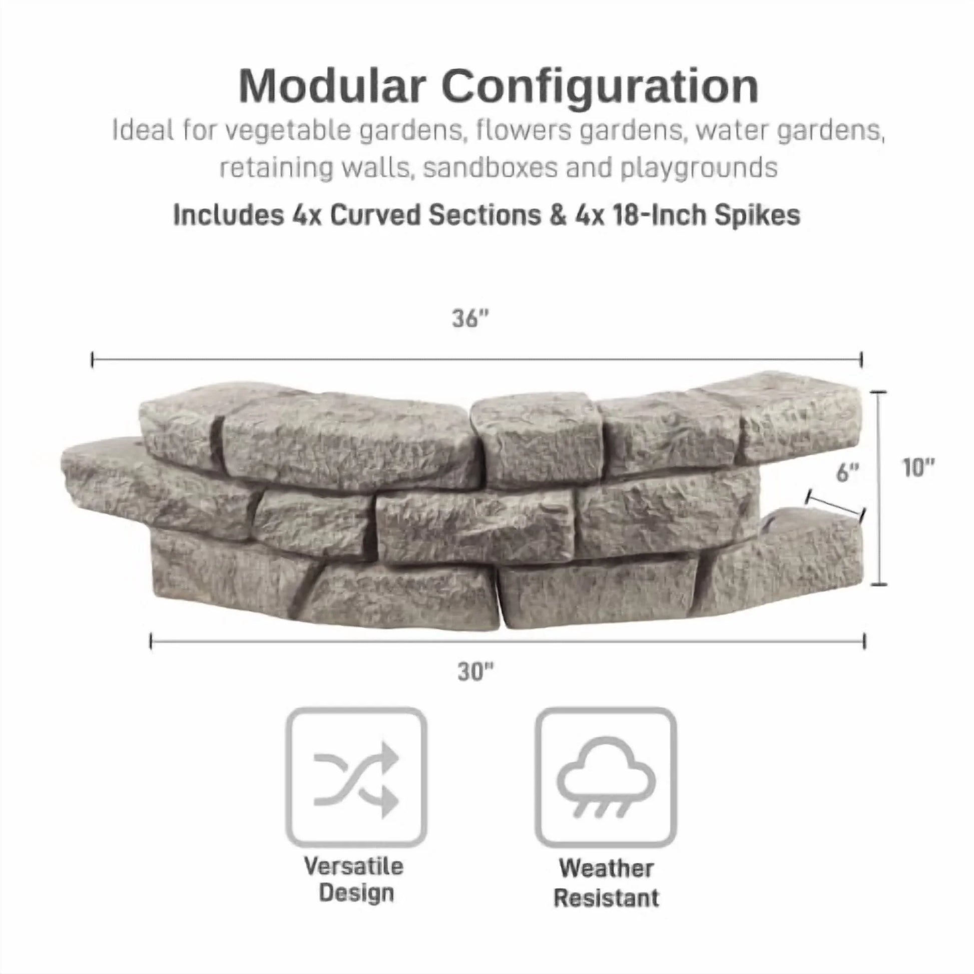 RTS Home Accents Rock Lock Raised Garden Bed Curved Rock (Pack of 4)