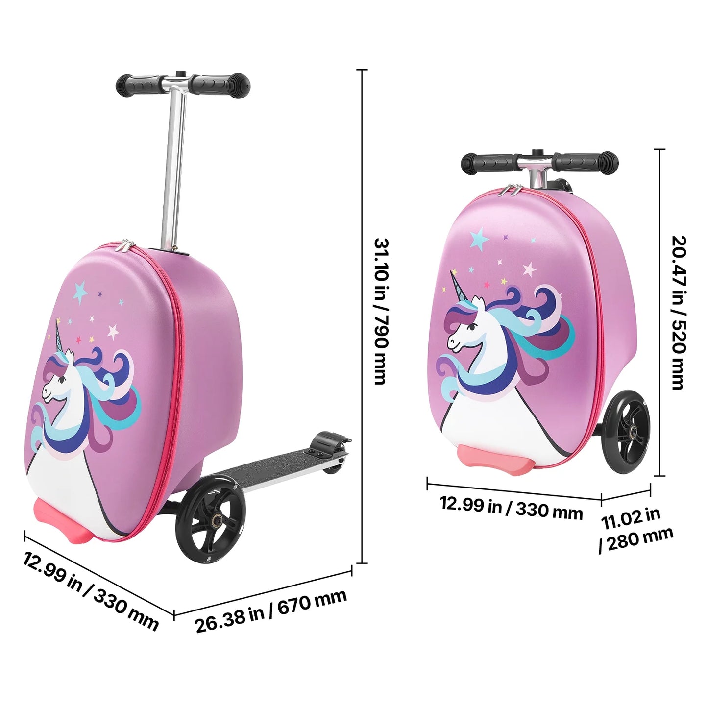 KFFKFF Ride-on Kids Luggage, 20L Capacity, 20-Inch Scooter Suitcase with Flashing PU Wheels, Adjustable Handle & Non-Slip Grip, Foldable and Lightweight Travel Companion for Children Aged 5+, Purple