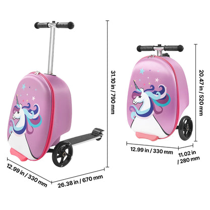 KFFKFF Ride-on Kids Luggage, 20L Capacity, 20-Inch Scooter Suitcase with Flashing PU Wheels, Adjustable Handle & Non-Slip Grip, Foldable and Lightweight Travel Companion for Children Aged 5+, Purple