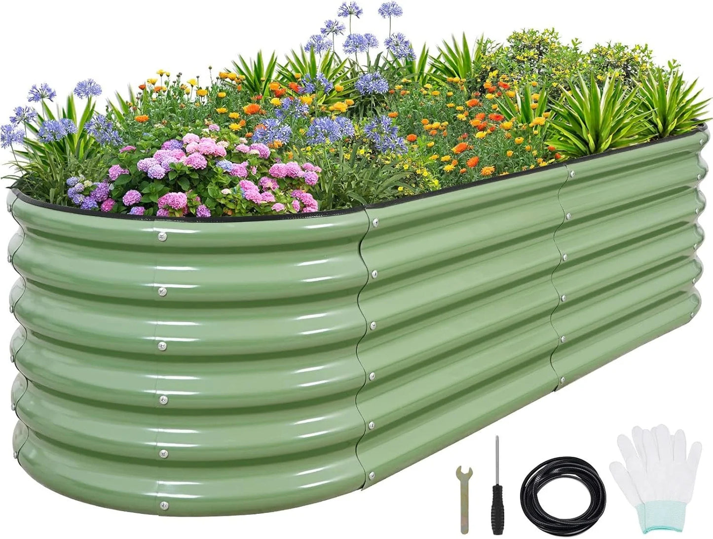 Galvanized Raised Garden Bed- Planter Garden Boxes Outdoor, Raised Beds for Gardening, 8x2x1ft Metal Garden Bed Kit for Vegetables Flower, Planter Raised Beds with Protective Tape & Tools.White