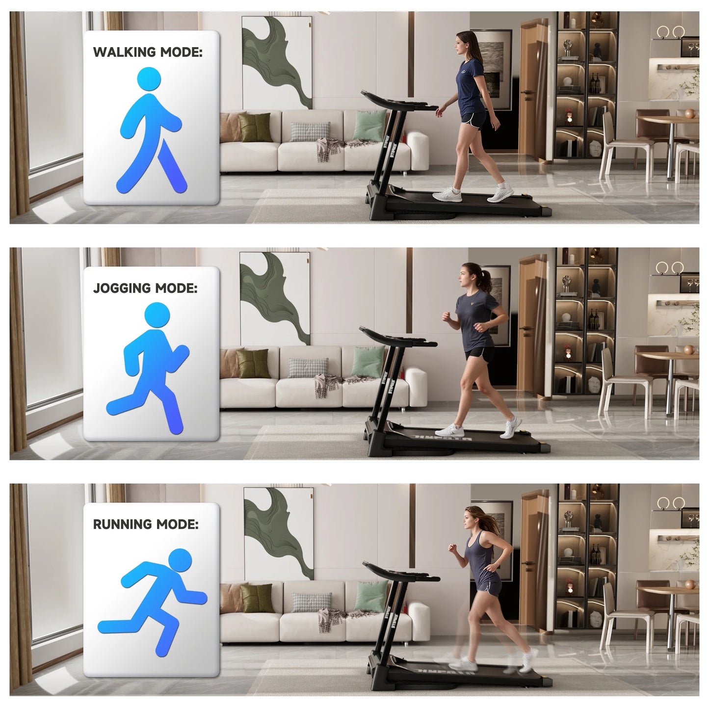 SKOK 2.5HP Foldable Treadmill, 300lb Capacity, 12 Programs, Portable Home Office Walking Machine