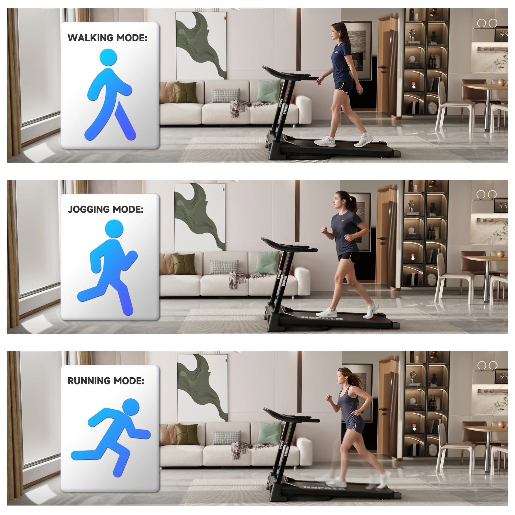SKOK 2.5HP Foldable Treadmill, 300lb Capacity, 12 Programs, Portable Home Office Walking Machine