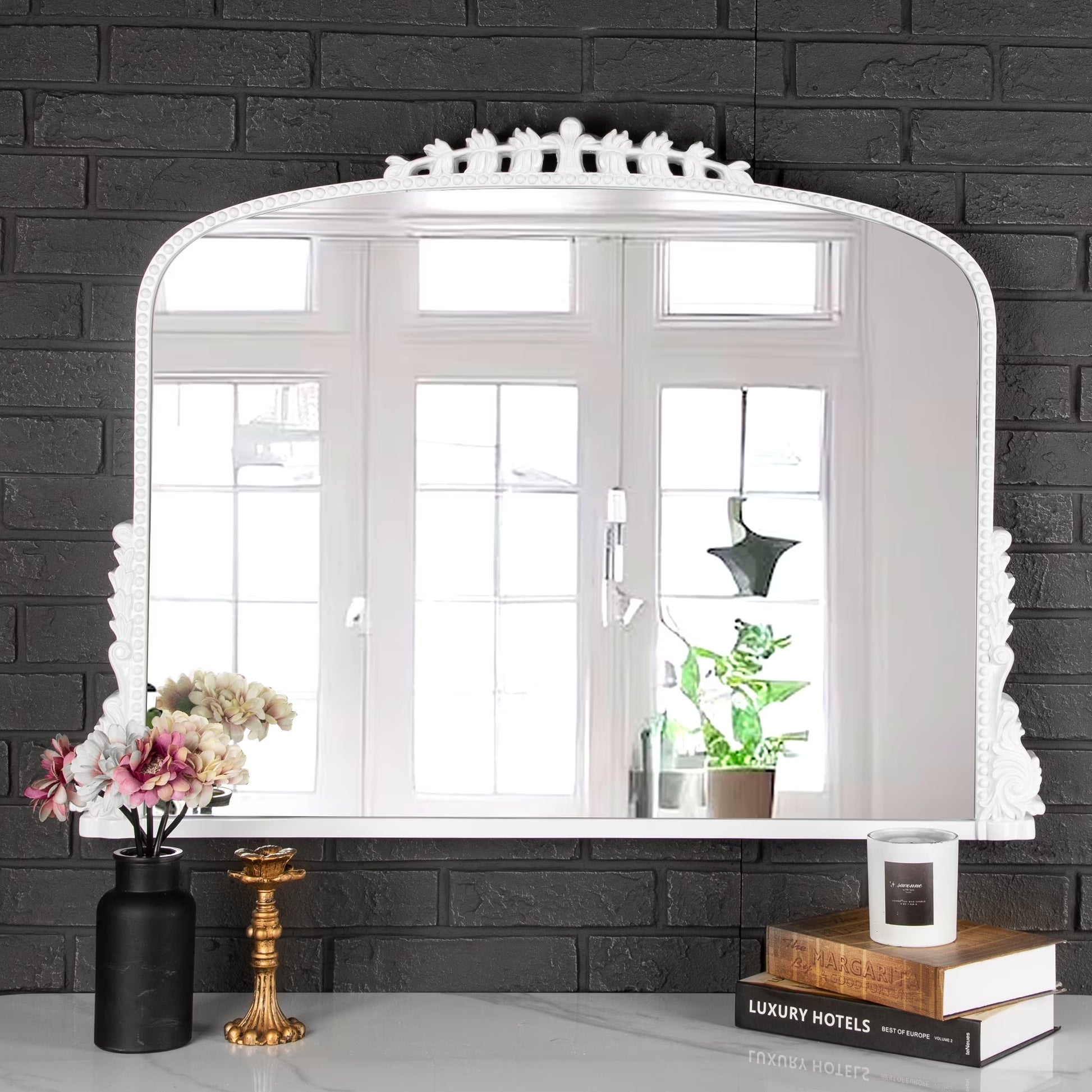 Shyfoy Large Arch Wall Mirror Ornate Mirror for Living Room Decor Anqitue Gold Decorative Mirrors for Wall 36" x 23"