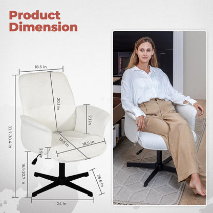 Homy Casa Home Office Desk Chair, Cute Vanity/Makeup Criss-Cross Chair, Upholstered Adjustable Swivel Armchair for Women/Girls