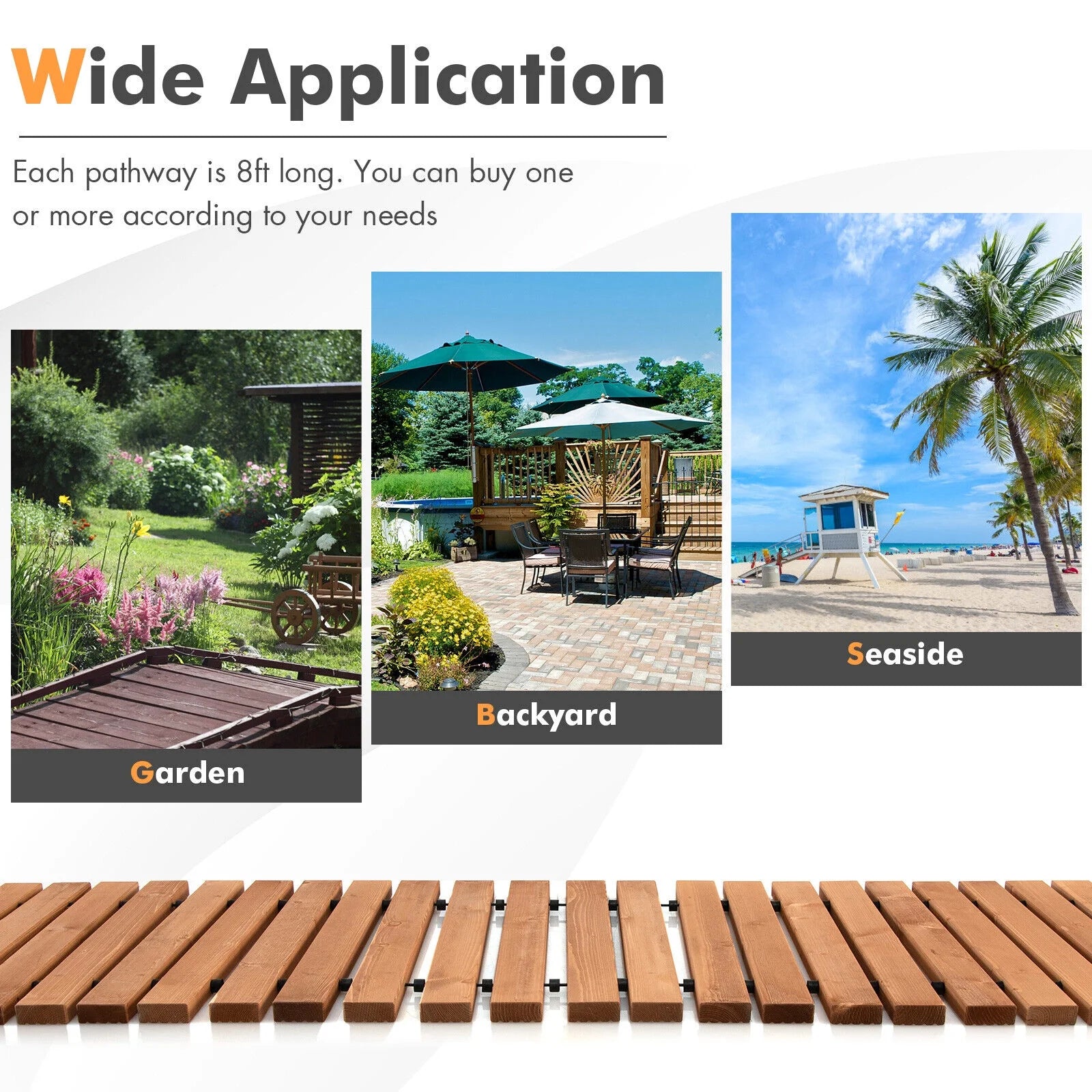Gymax 8 FT Roll-out Wood Pathway 22'' Width Patio Path Straight Weather-Resist