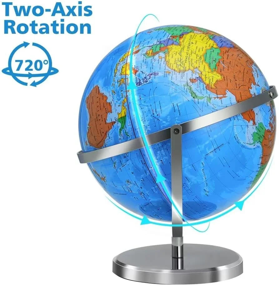 13" World Globe for Kids, Classroom Globe for Education & Decoration with Stable Heavy Metal Base, HD Waterproof Printed & Rewritable Surface