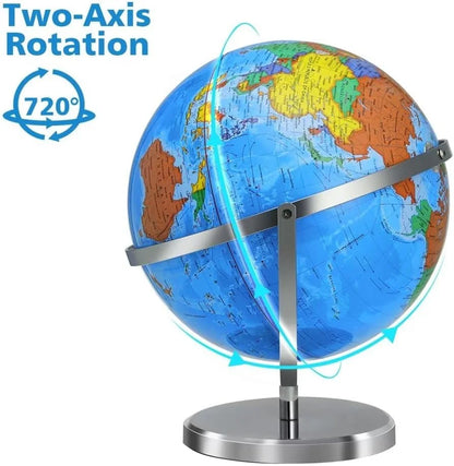 13" World Globe for Kids, Classroom Globe for Education & Decoration with Stable Heavy Metal Base, HD Waterproof Printed & Rewritable Surface