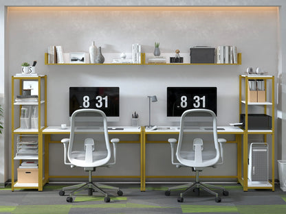 Yoneston 47" Office Computer Desk with 5 Tier Storage Shelves, Reversible Writing Desk Workstation with DIY Bookshelf and Tower Shelf for Home Office Corner Desk, White