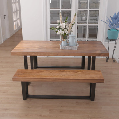 Yaoping 72" Rustic Farmhouse Solid Wood Dining Table with Metal Frame, Rectangular Kitchen and Dining Table for Home Office Furniture(Brown-72 in Dining Table)