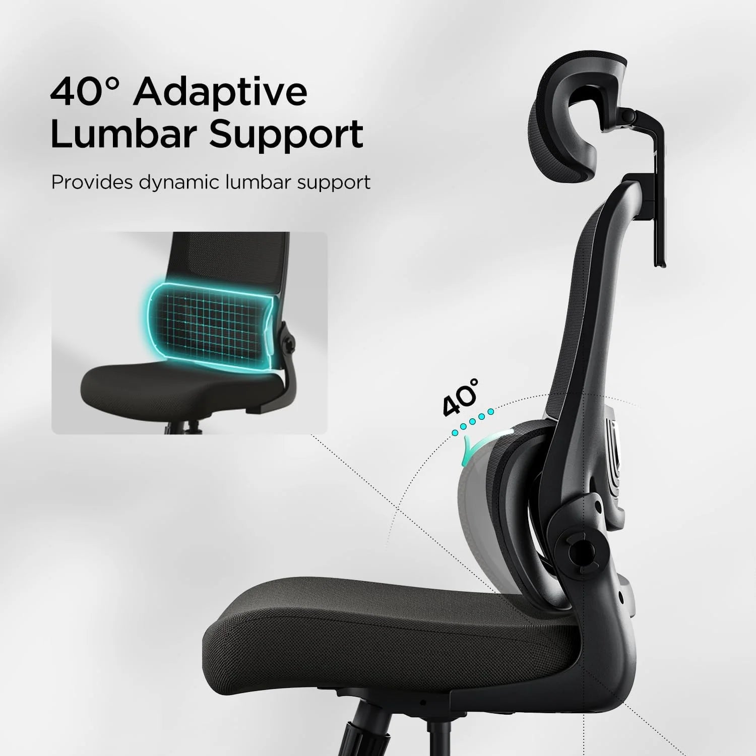 Hbada P1 Office Chair, Desk Chair with Adjustable Lumbar Support, Home Office Desk Chair with 2D Headrest, FILP-up Armrest, Swivel Computer Chair, Black