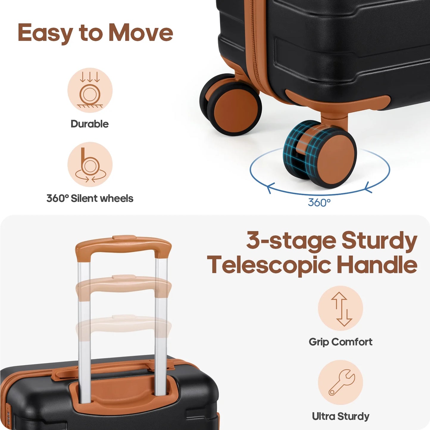 MIUSSE Carry on Luggage Set 3 Piece Hard Shell Luggage Sets with Spinner Wheels TSA Lock Carry on with Backpack Set