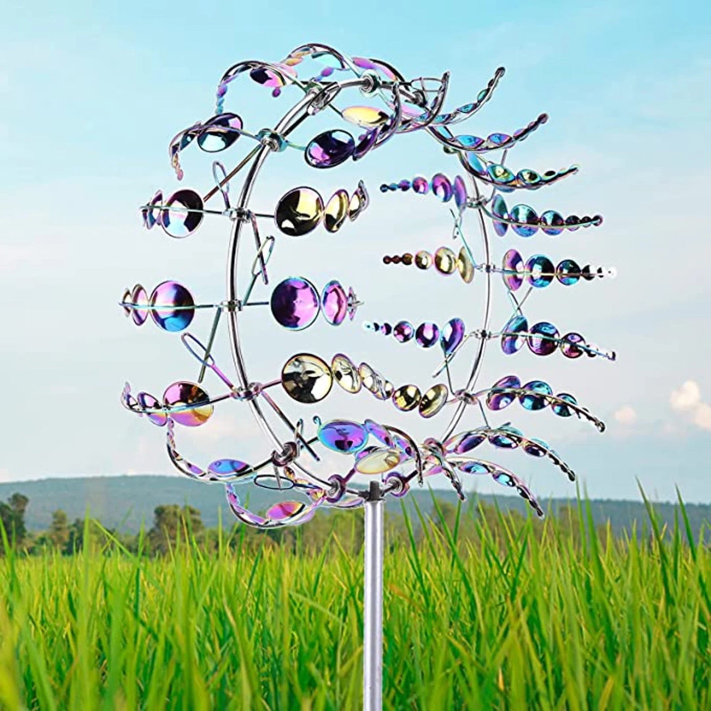 Limei Colorful Wind Spinner 39" Large Vertical Windmill Metal Sculpture Garden Decoration Lawn Ornaments Yard Art Decor Outdoor Pinwheel for Patio