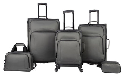 Protege 5 Piece Spinner Luggage Set, Includes 28 in Checked, 24 in Checked Bags, 20 in Carry-on, 15 in Boarding Tote and Matching Utility Bag, All Ages, Grey