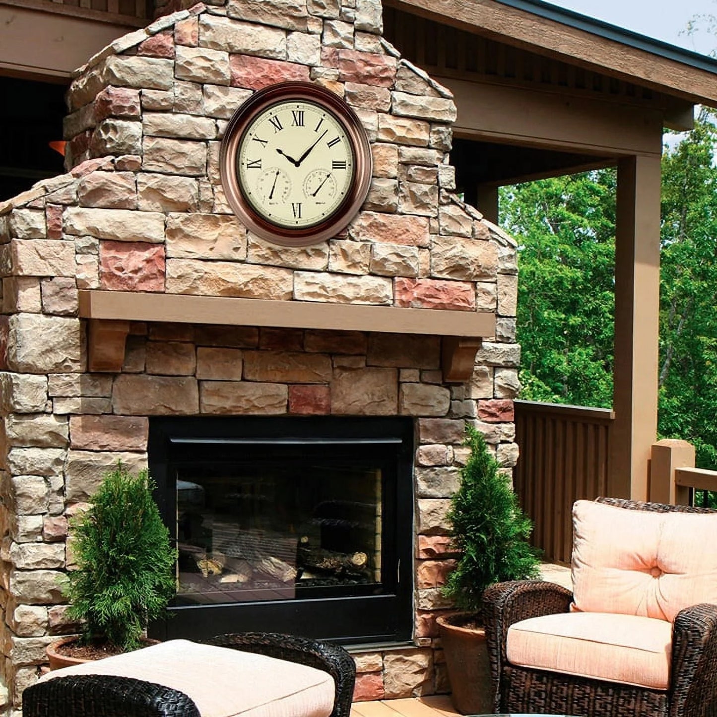 Swim Central 15" White Battery Operated Large Print Roman Numeral Outdoor Clock with Thermometer and