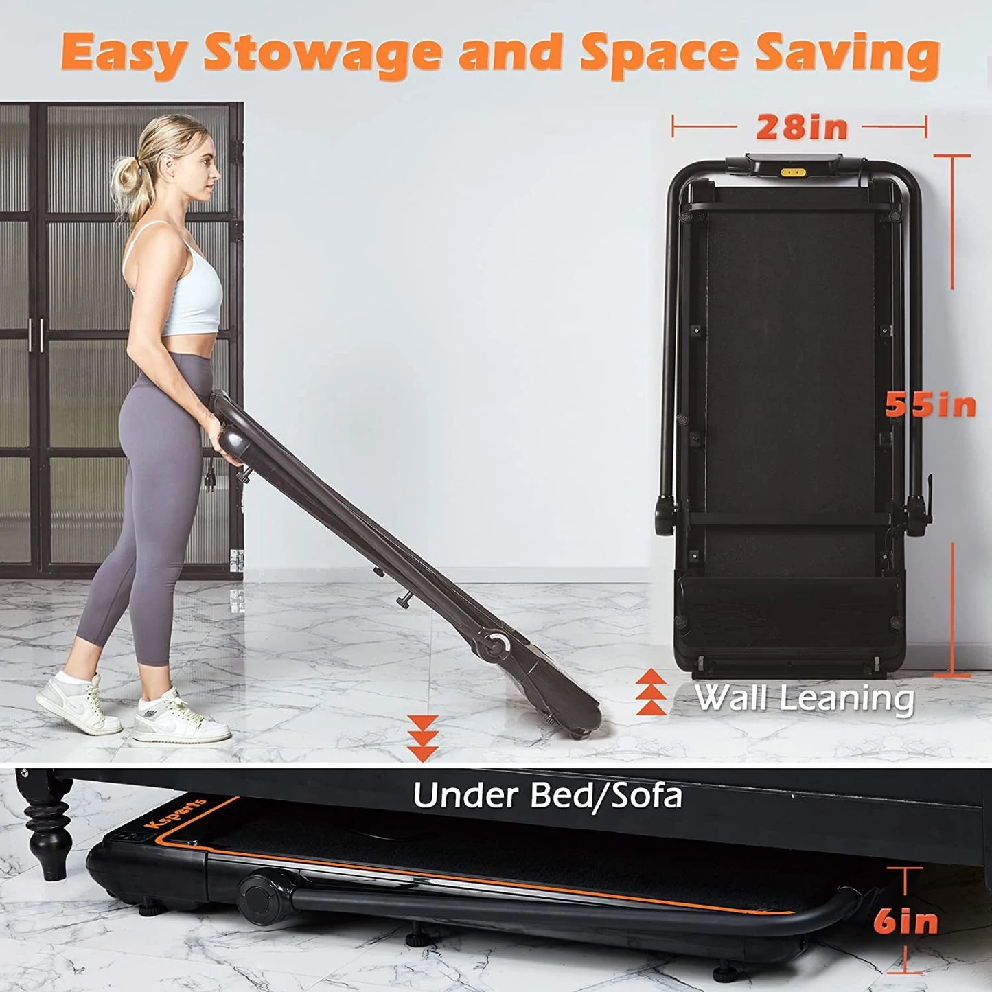 Ksports 3 in 1 Folding Treadmill, 2.25hp Under Desk Treadmill, Walking Pad, Installation & Lubricant-Free, Bluetooth Speaker, Fitshow App, 2 LED Display, Walking, Running & Sit Ups for Home Office Gym