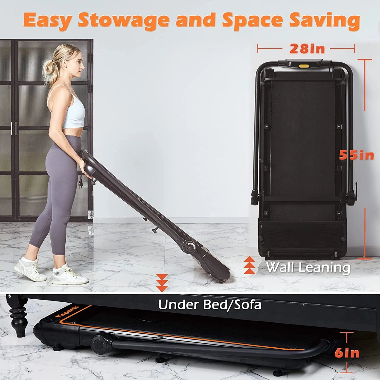 Ksports 3 in 1 Folding Treadmill, 2.25hp Under Desk Treadmill, Walking Pad, Installation & Lubricant-Free, Bluetooth Speaker, Fitshow App, 2 LED Display, Walking, Running & Sit Ups for Home Office Gym