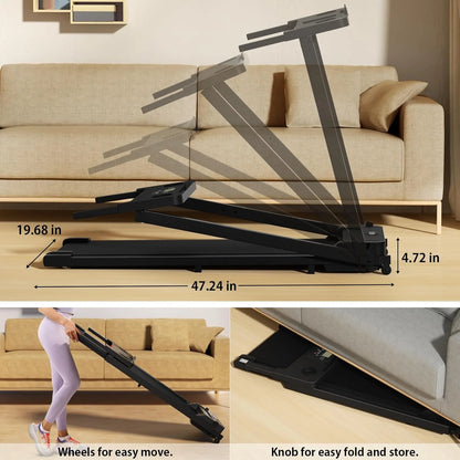 300 lbs Portable Folding Treadmill, 3.0 HP Foldable Compact Treadmill for Home Office, Walking Running Treadmill with LED Display for Exercise