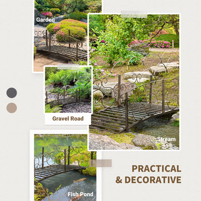 QISHENSHUI 6FT Durable Wooden Garden Bridge - Solid Timber Construction with Sturdy Safety Rails for Stylish Decorative Accents Over Ponds, Streams & Garden Water Features, Bronze