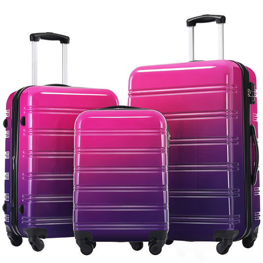 Luggage Sets 3 Piece, Hardside Expandable Ultra Durable PC Lightweight Carry On, Travel Suitcase Set with TSA Lock Spinner Wheels, Multicolor Purple