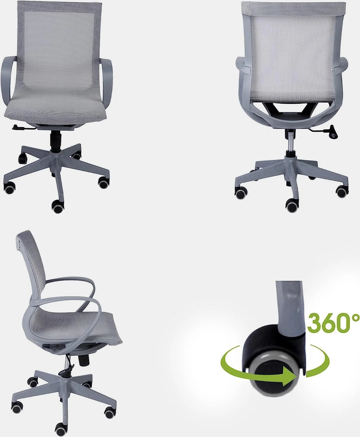Ergonomic Office Chair Mesh Desk Chair Mid Back Computer Chair with Lumbar Support, Armrest, Swivel Wheels Height and Back Adjustable Modern Task Chair for Home Office, Conference, Gray
