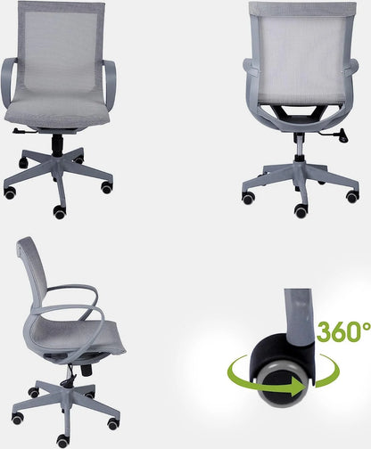 Ergonomic Office Chair Mesh Desk Chair Mid Back Computer Chair with Lumbar Support, Armrest, Swivel Wheels Height and Back Adjustable Modern Task Chair for Home Office, Conference, Gray