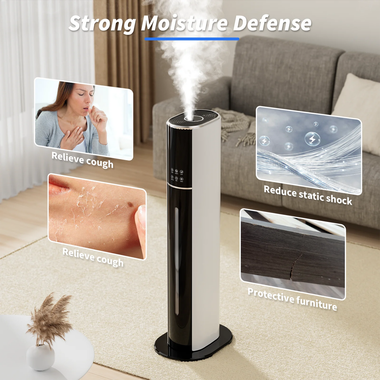 Rocyis Humidifier for Room Home Bedroom, 9L 2.3Gal Cool Mist Tower Top Fill Large Humidifier with Essential Oils,Whole House Floor Humidifiers for Baby,Pets,Plants,with Remote,360° Nozzle,White