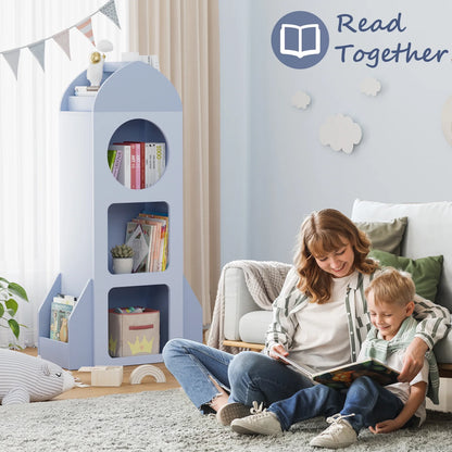 Pirecart Kids Bookshelf 3-Tier Wooden Kids Bookcase with Toy Storage for Bedroom, Playroom, Nursery, Blue