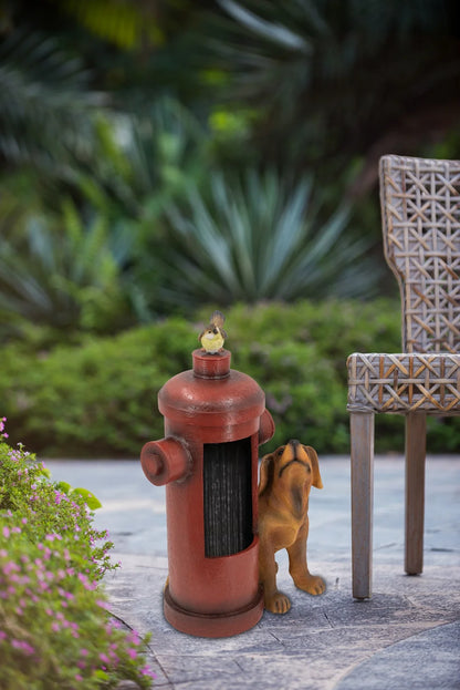 Water Fountains 16.2x11x26.8" Red Fire Hydrant Water Fountain with Dog and Bird Accents, Outdoor Fountian with Light and Pump,Outdoor Water Fountains