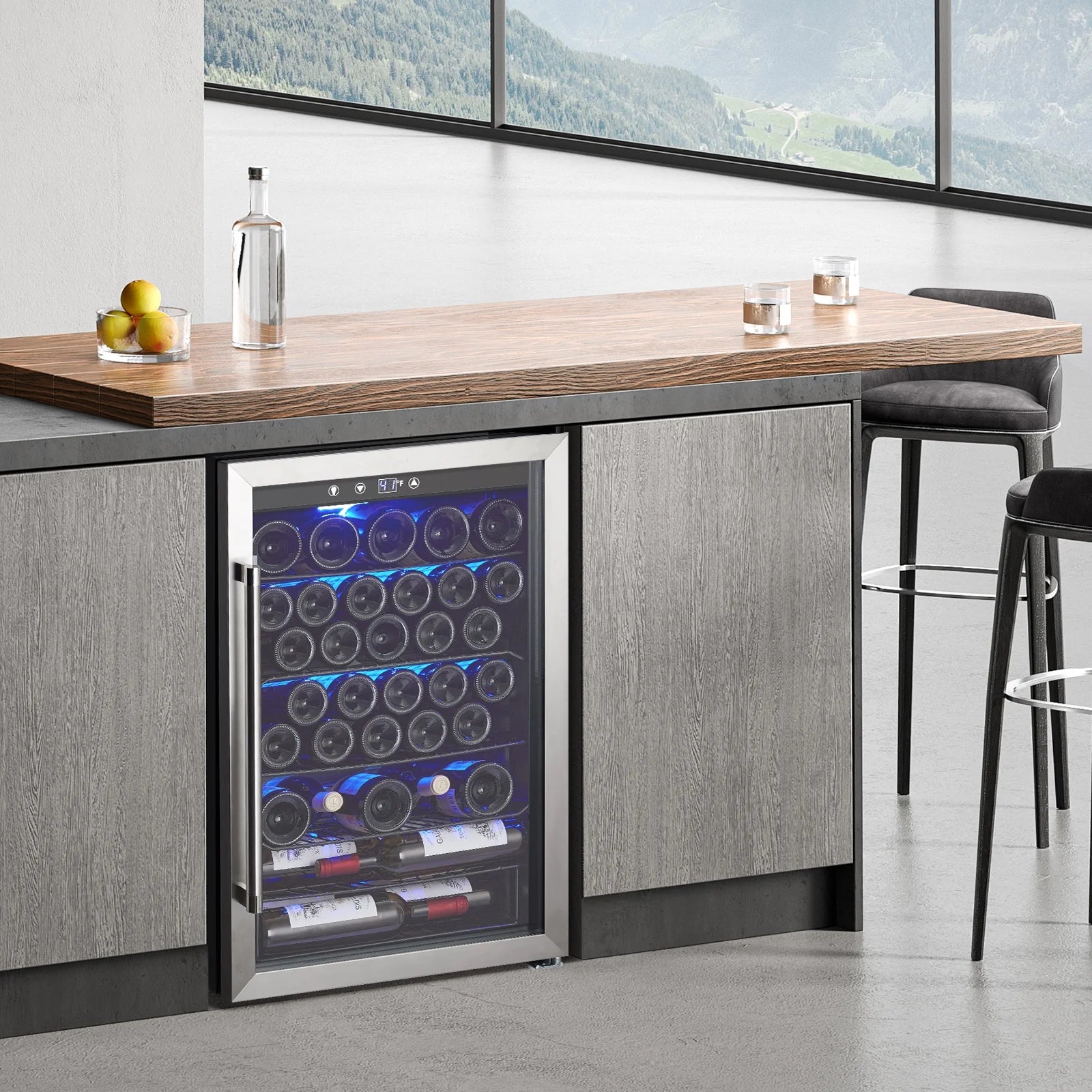 Wine Cooler,Beverage Refrigerator Cooler,Freestanding Wine Cooler Refrigerator with Triple Pane Clear Glass Door,Mini Fridge Countertop Drink Cooler for Home Office,Temperature Adjustment Range 40~61°