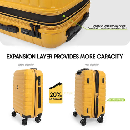 3 Piece Hardshell Luggage Set Expandable Hardside Suitcase with Spinner Wheels and TSA Lock, Lightweight Carry on and Checked Luggage 20" 25" 29", Yellow, LA13601