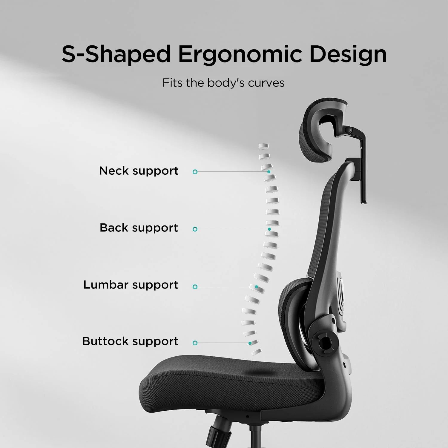 Hbada P1 Office Chair, Desk Chair with Adjustable Lumbar Support, Home Office Desk Chair with 2D Headrest, FILP-up Armrest, Swivel Computer Chair, Black