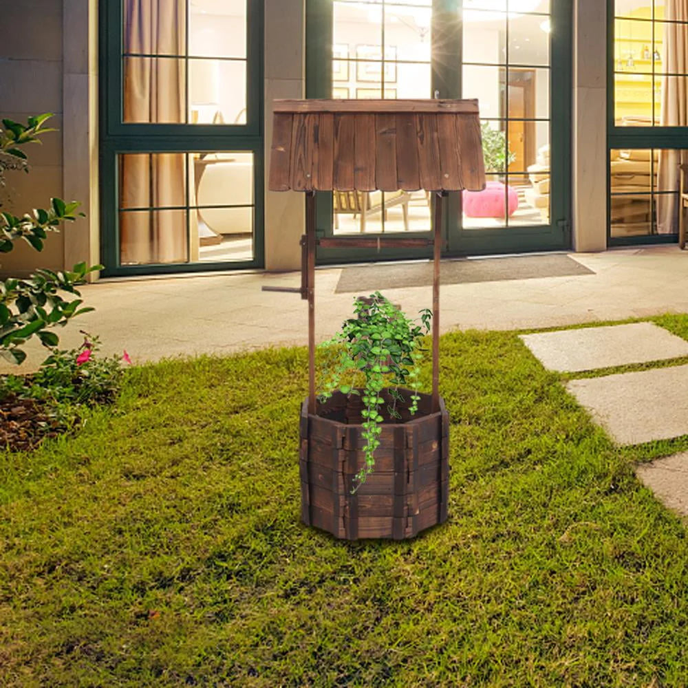 Zimtown Wooden Flowerpot Outdoor Reinforced And Anticorrosive Wooden Wishing Well Flowerpot