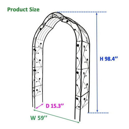 ACE-GARDEN, 1-YEAR-WARRANTY, 59"*15.35"*98.4", Metal Garden Arch Assemble Freely with 8 Styles Garden Arbor Trellis Climbing Plants Support Rose Arch(Black)