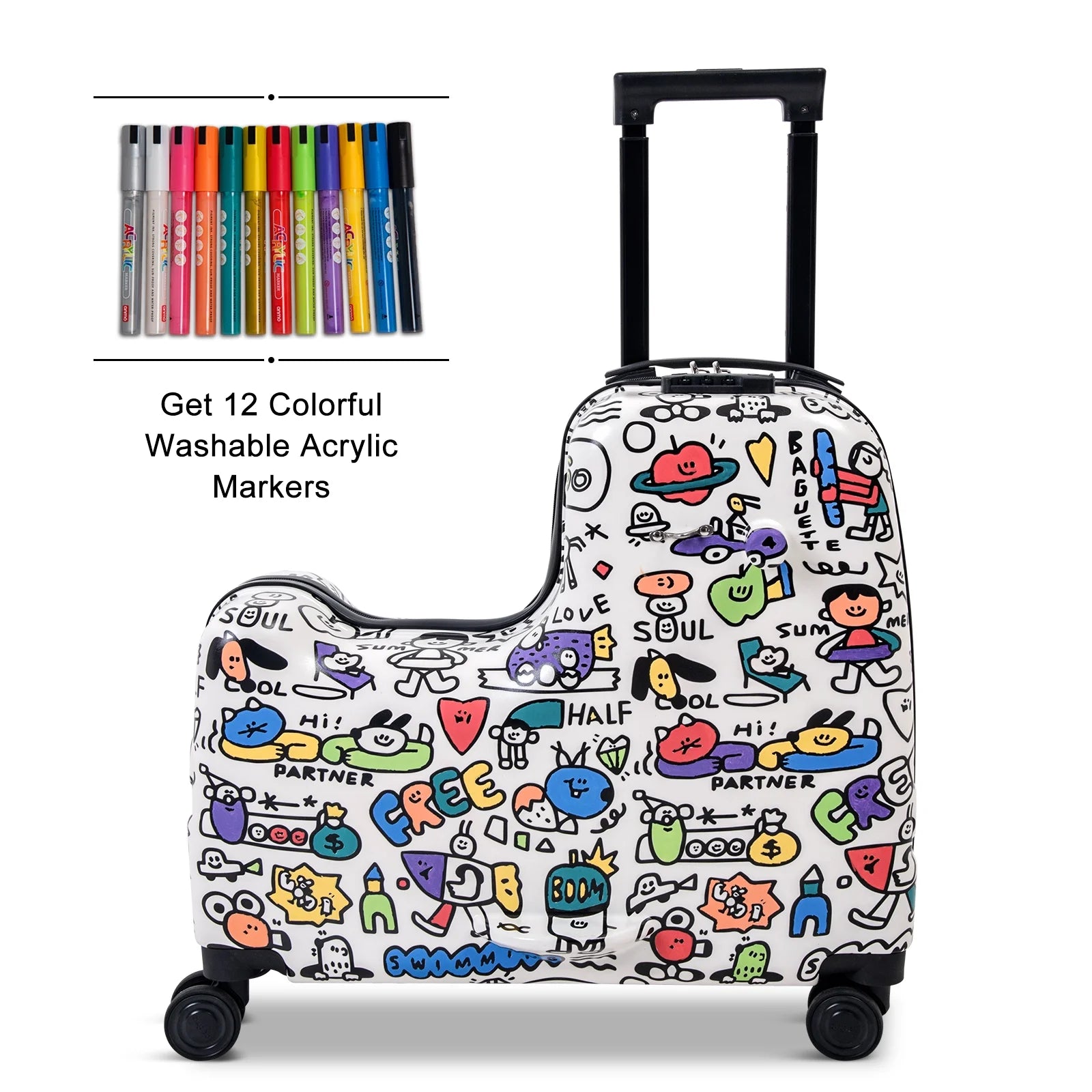 Fridtrip 22 inch Children's Ride On Luggage with Safety Belt DIY Paint ColorWaterproof Luggage Spinner wheels with Luggage Cover