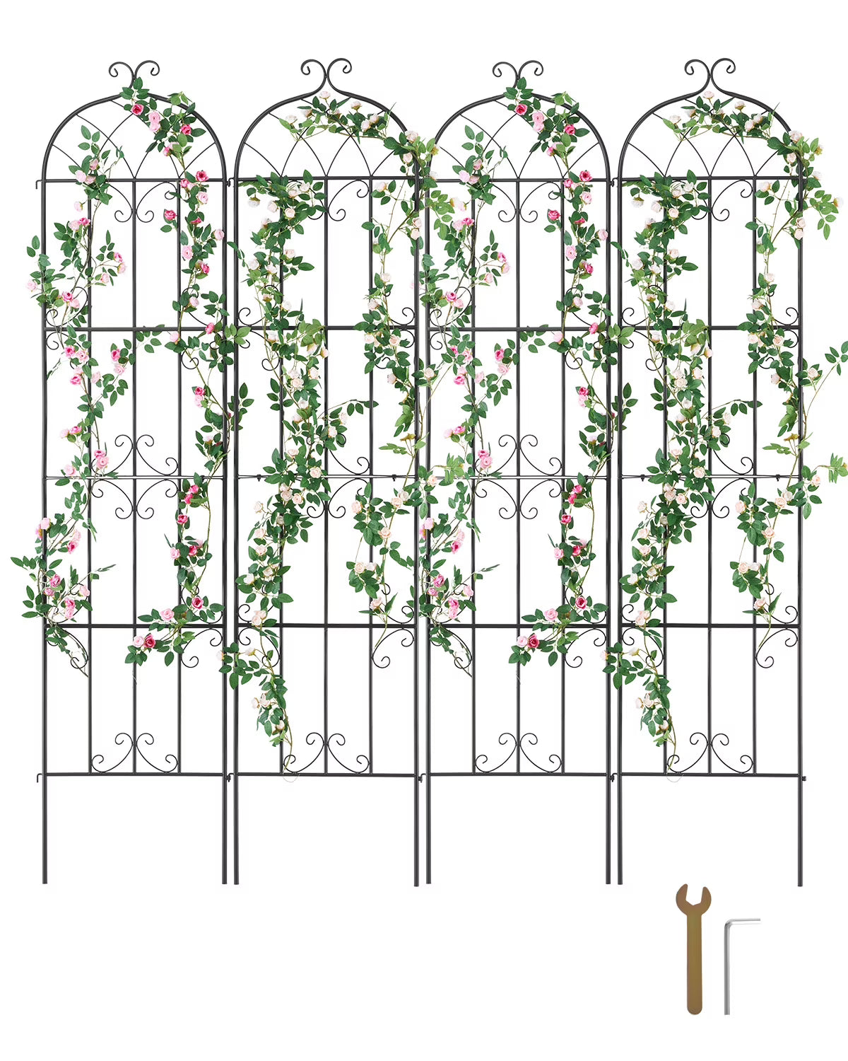 KFFKFF Outdoor Trellis for Vine Plants, Dimensions 87 x 20 inches, Set of 4 Durable Metal Garden Trellis, Ideal for Climbing Roses and Cucumbers, Decorative Clematis Trellis