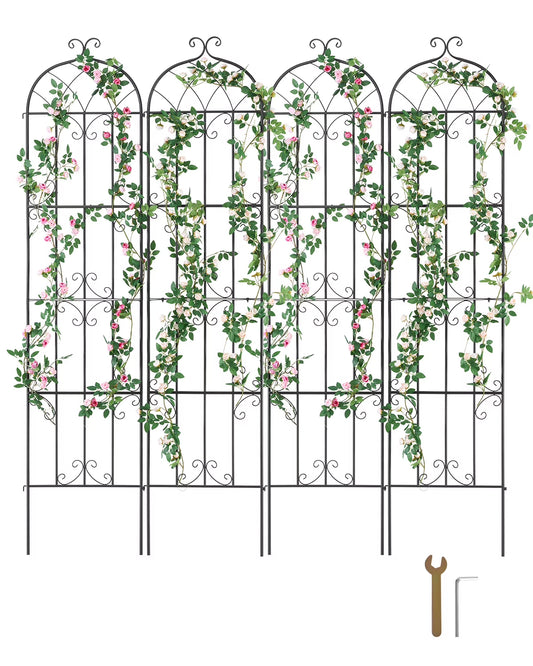 KFFKFF Outdoor Trellis for Vine Plants, Dimensions 87 x 20 inches, Set of 4 Durable Metal Garden Trellis, Ideal for Climbing Roses and Cucumbers, Decorative Clematis Trellis
