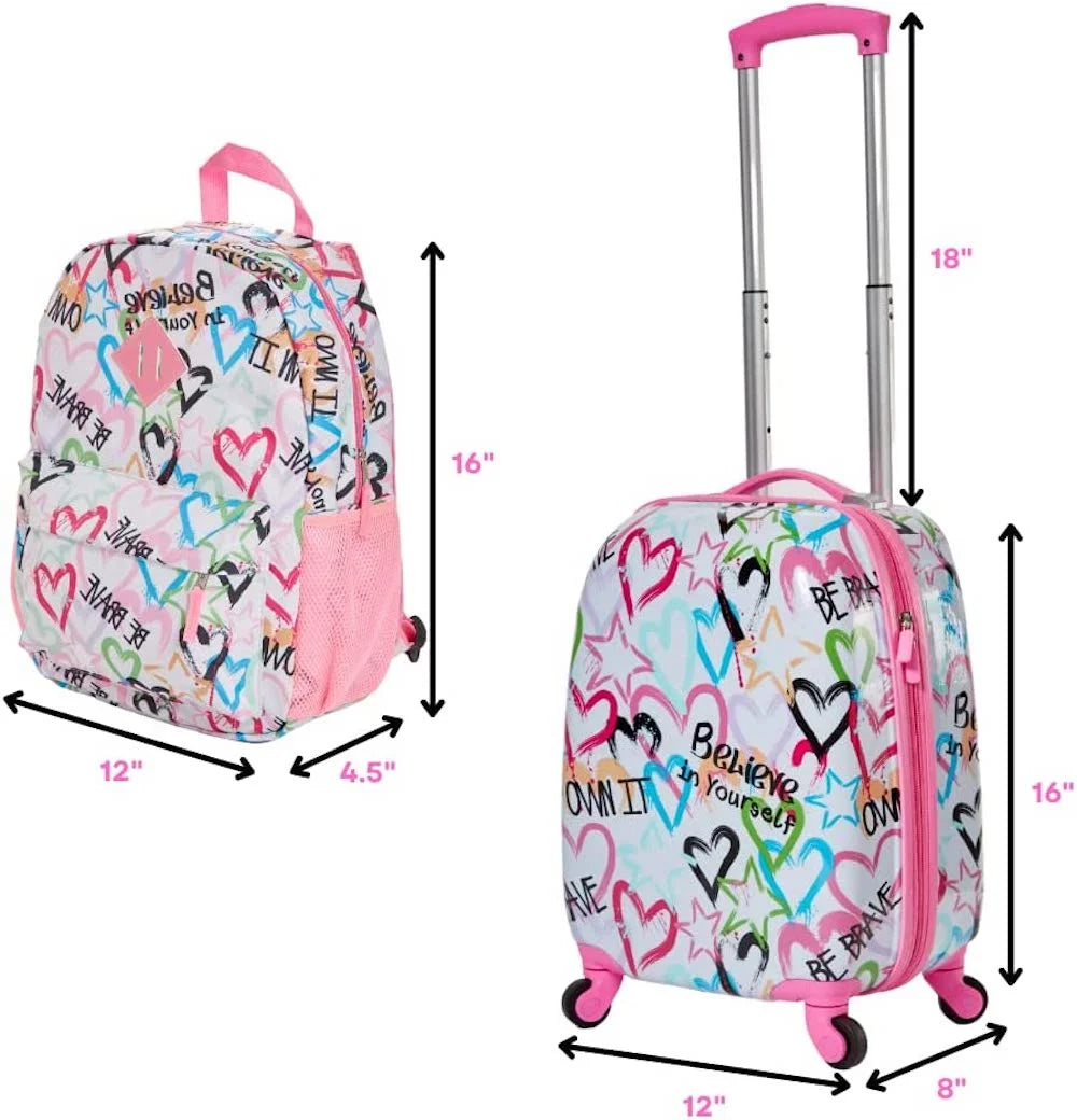 Kids Luggage Girls Suitcase Set Backpack Neck Pillow Water Bottle and Luggage Tag 5 Pc