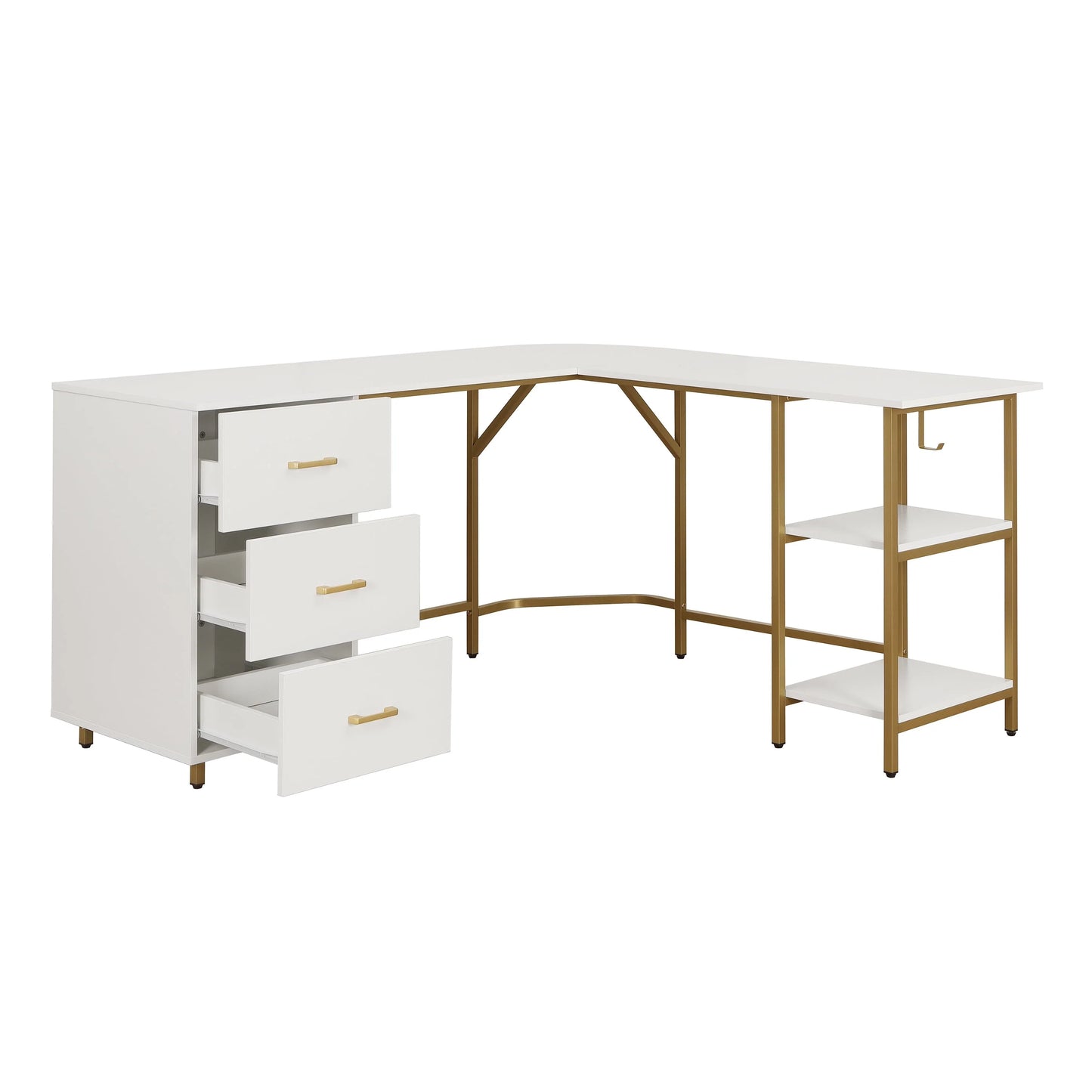 Techni Mobili L-Shape Home Office Desk with Storage, Gold