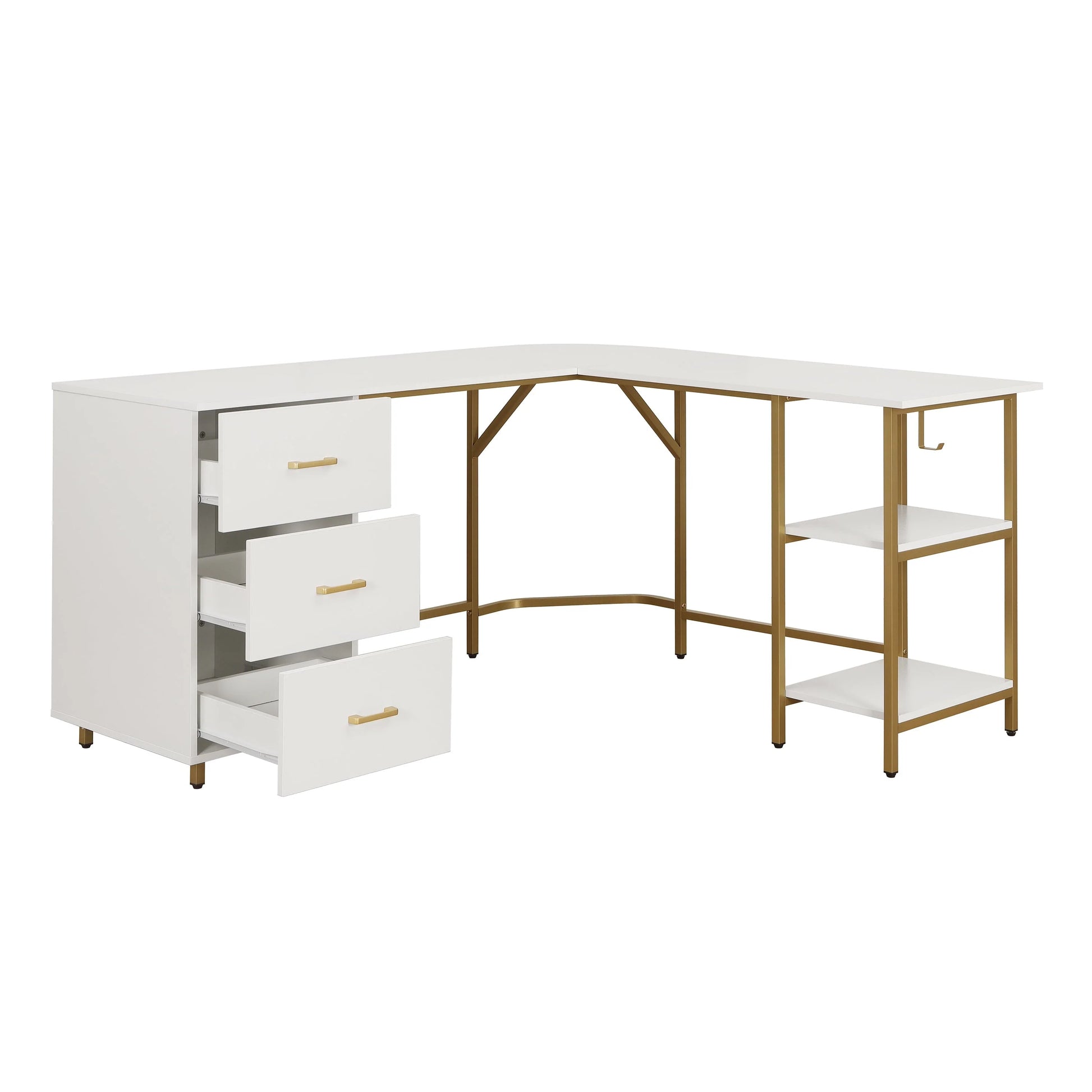 Techni Mobili L-Shape Home Office Desk with Storage, Gold