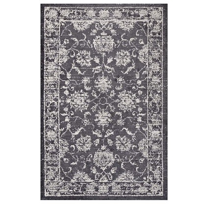 Modway Kazia Distressed Floral Lattice 8x10 Area Rug in Dark Gray and Ivory