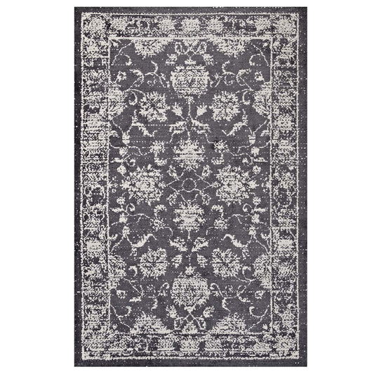 Modway Kazia Distressed Floral Lattice 8x10 Area Rug in Dark Gray and Ivory