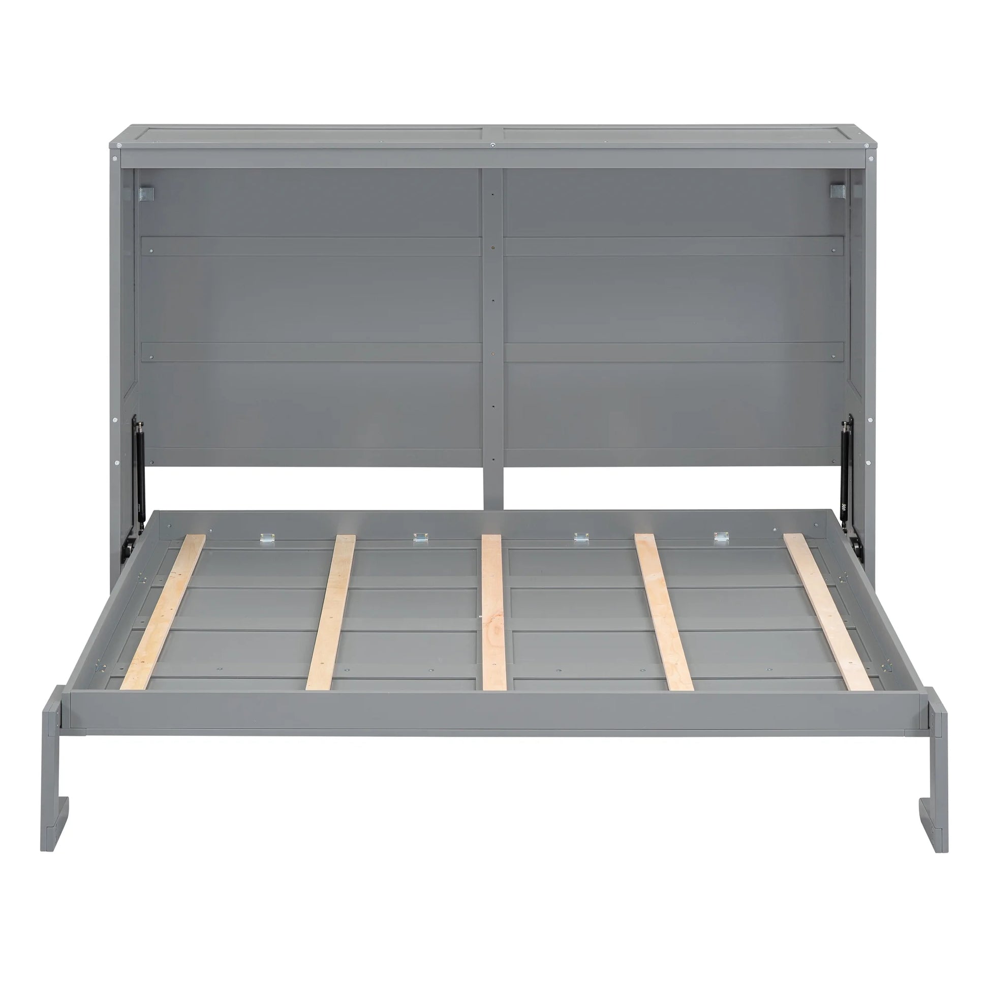 Harper & Bright Designs Full Size Murphy Bed Space-Saving Foldable Wooden Wall Bed with a Shelf for Guest Room Home Office, Gray