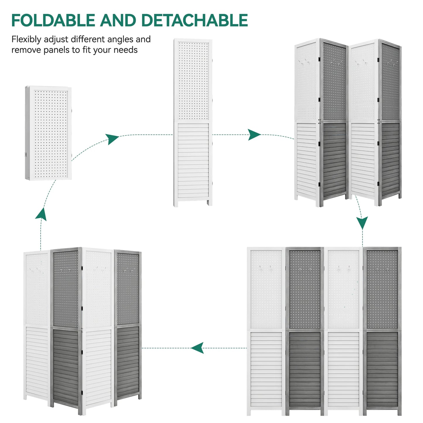 Dextrus Room Divider, 4 Panel Folding Privacy Screens with Pegboard Display, Freestanding Portable Privacy Screen Room Partition for Jewelry, Craft Show, Retail, Living Room, Bedroom