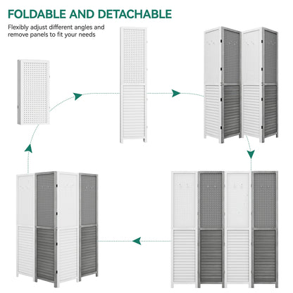 Dextrus Room Divider, 4 Panel Folding Privacy Screens with Pegboard Display, Freestanding Portable Privacy Screen Room Partition for Jewelry, Craft Show, Retail, Living Room, Bedroom